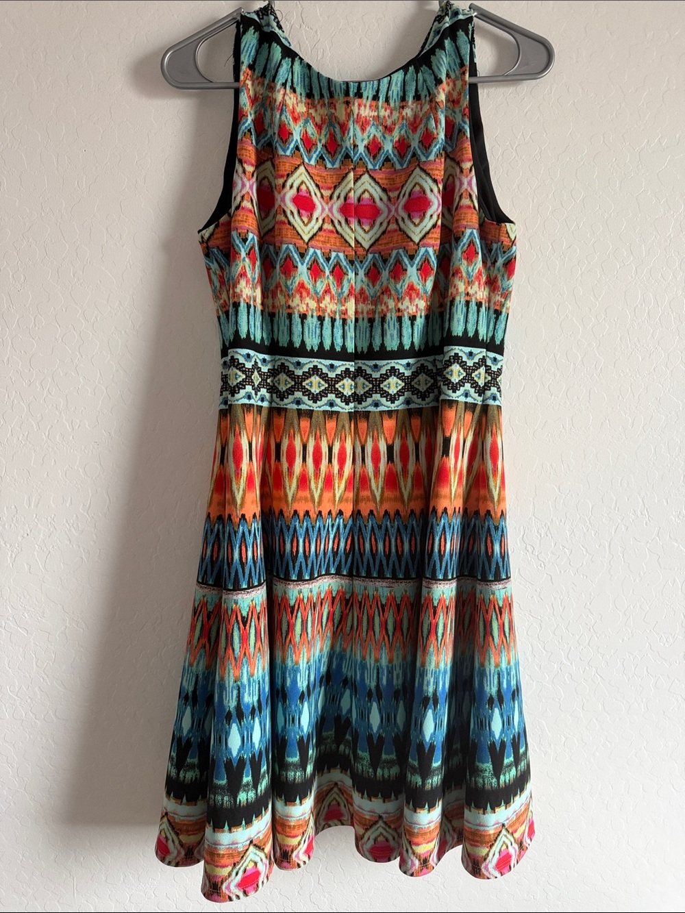 Gabby Skye Dress Womens 14 Aztec Print Sleeveless Pockets Back Zip Flare Swing